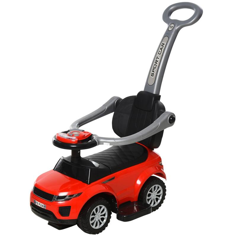 2-in-1 Toddler Push and Ride-On Car with Stroller Mode, Real Steering, Storage & Safety Guardrails - Red - Red