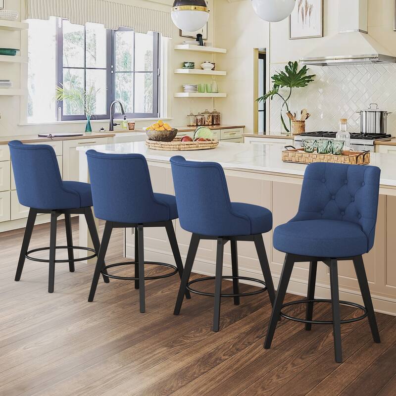 26" Counter Height Swivel Bar Stools with Solid Wood Frame Set of 4 - 26" H - Navy Blue