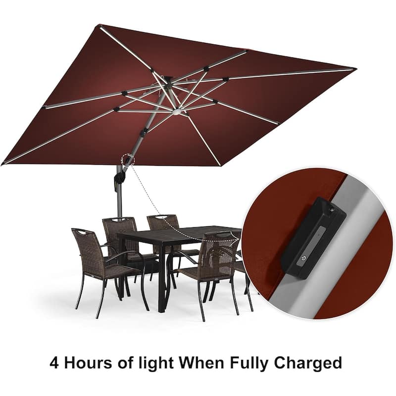 PURPLE LEAF 9 x 12 ft Double Top LED Rectangle Patio Cantilever Umbrella with Base