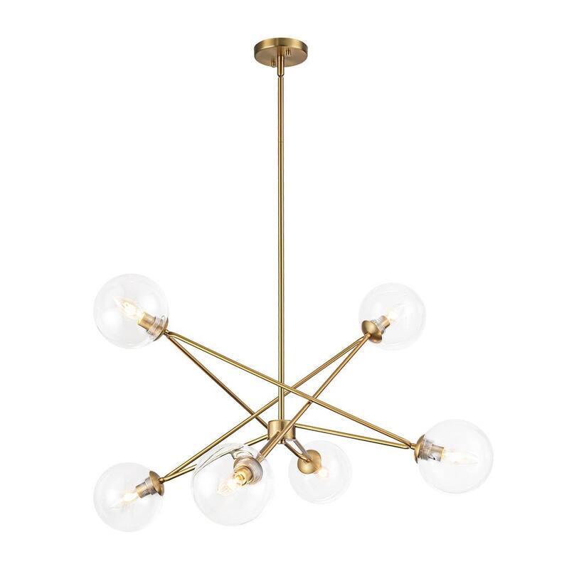 Modern Minimalist 6-Light Clear Glass Bubble Sputnik Chandelier 34.6in