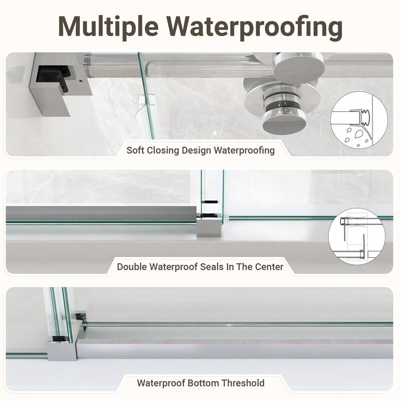 GDFStudio - Modern America Design Frameless Single Sliding Shower Door with 5/16" SGCC Tempered Glass & Stainless Steel Hardware