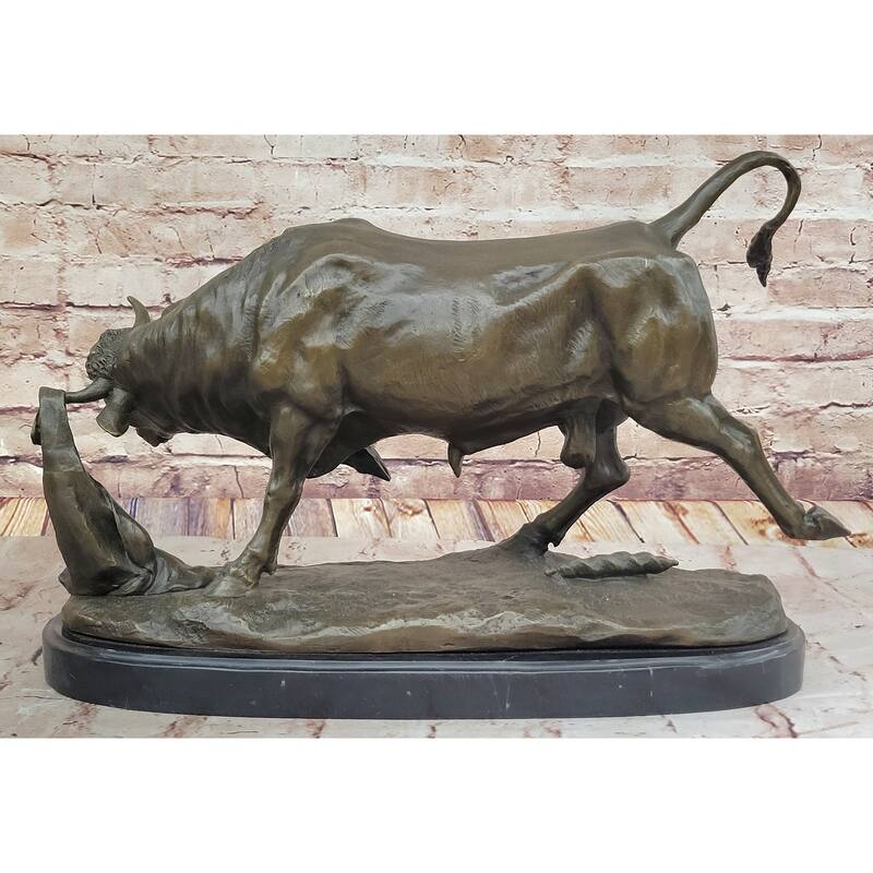 Dynamic Bronze Bull Sculpture By Comeolera – Charging Bull With Cape On Oval Base