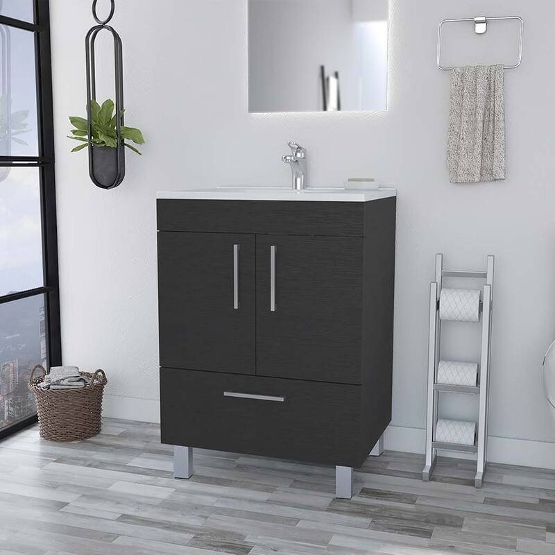 23.6" Single Bathroom Vanity Mayorca, Black Vanity with Double Door Cabinet and Four Legs, Easy to Assemble