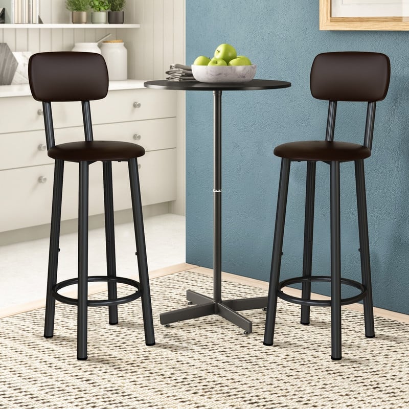 Grondin Bar Stools Set of 2, Tall Bar Stools, Counter Height Stools, 24 Inch High Barstools with Back, Industrial, Metal Frame