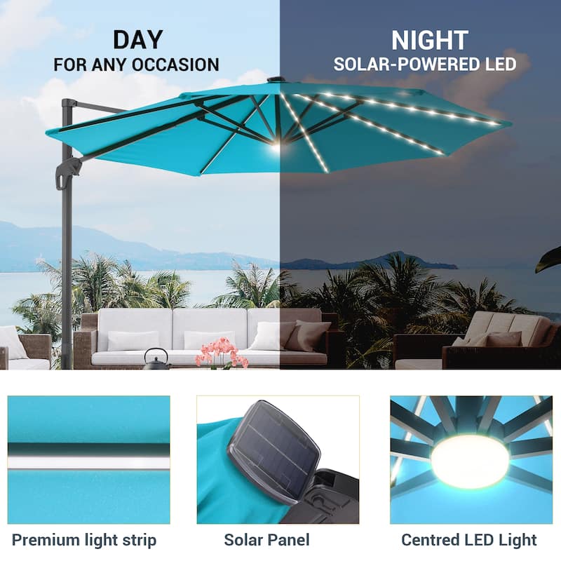 LIVOOSUN 11FT LED Patio Cantilever Umbrella w/Cross Base