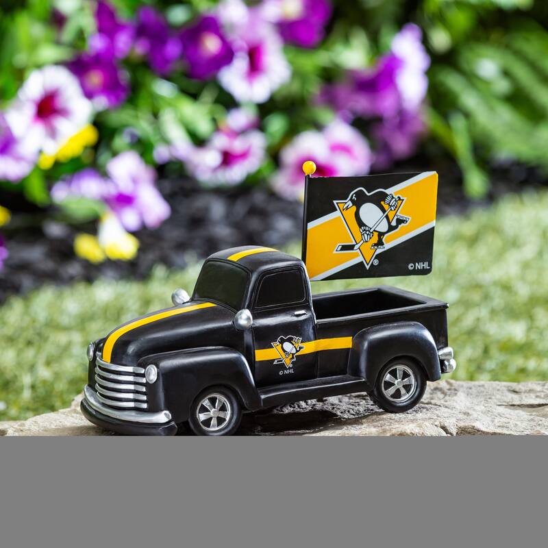 NHL Rally Truck Garden Statue with Team Flag - Pittsburgh Penguins
