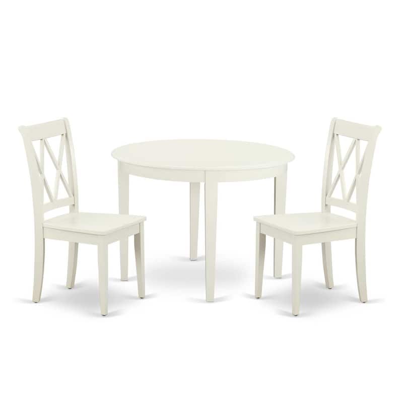 Nordic Dining Set - 3 Piece Table & Chairs - 42 Inch Round Table - Linen White Finish - Modern Furniture