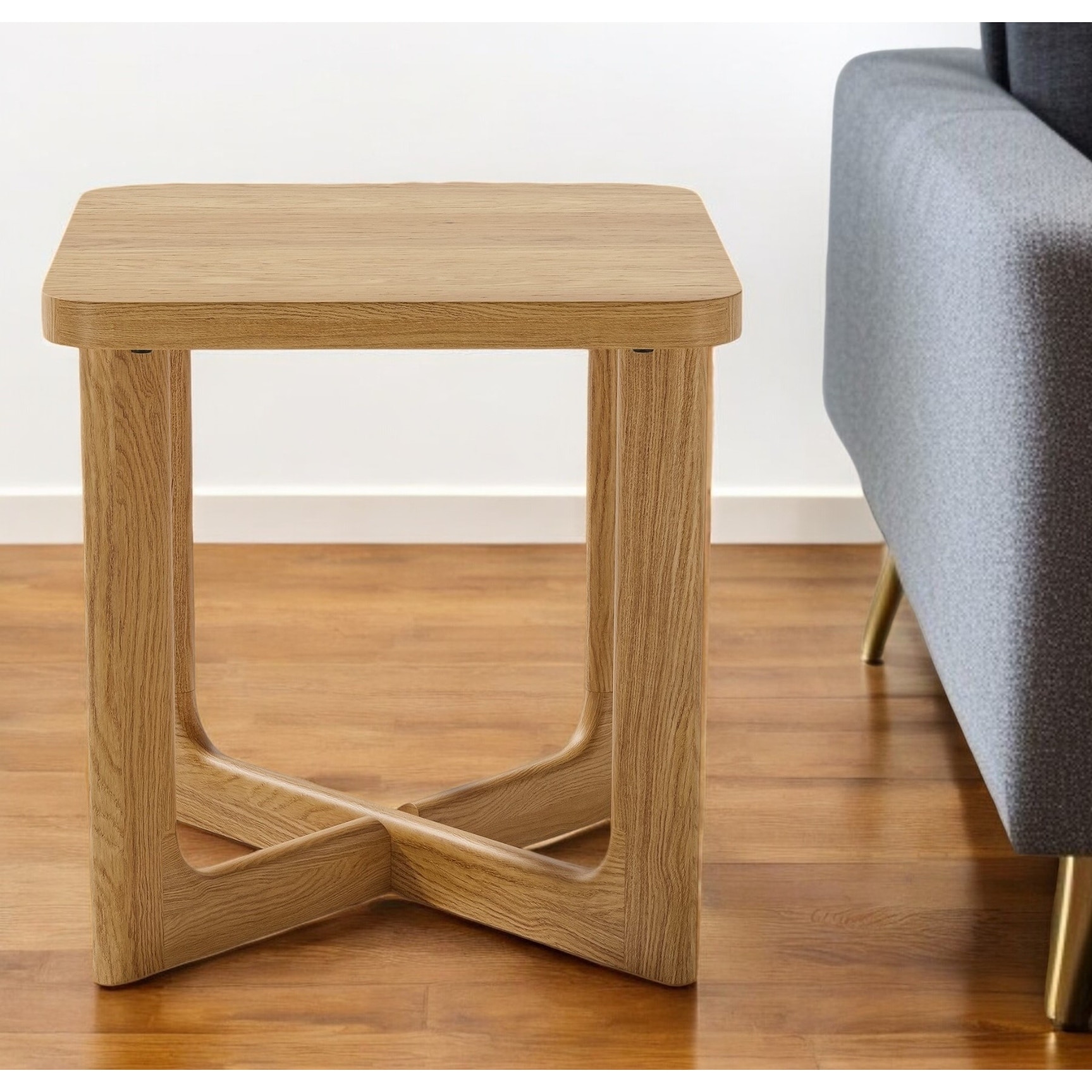 HomeRoots 24" Natural Solid Wood Square Cross Legs End Table - 24.00 in. x 24.00 in. x 24.00 in.