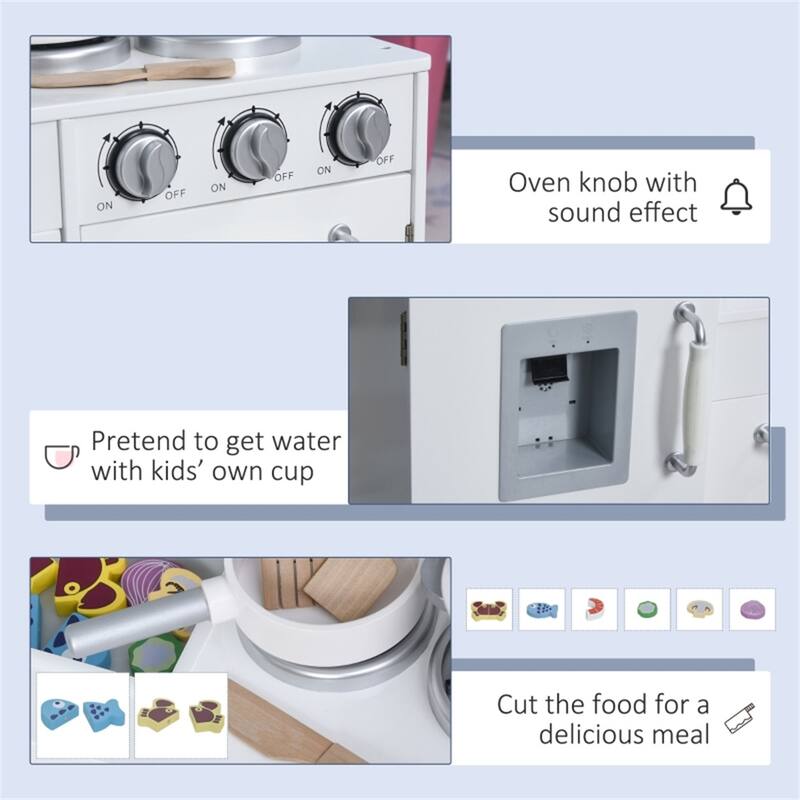 Kids Wooden Kitchen Playset with Sink Stove Phone Accessories and Storage White Pretend Cooking Toy - 41x28 in