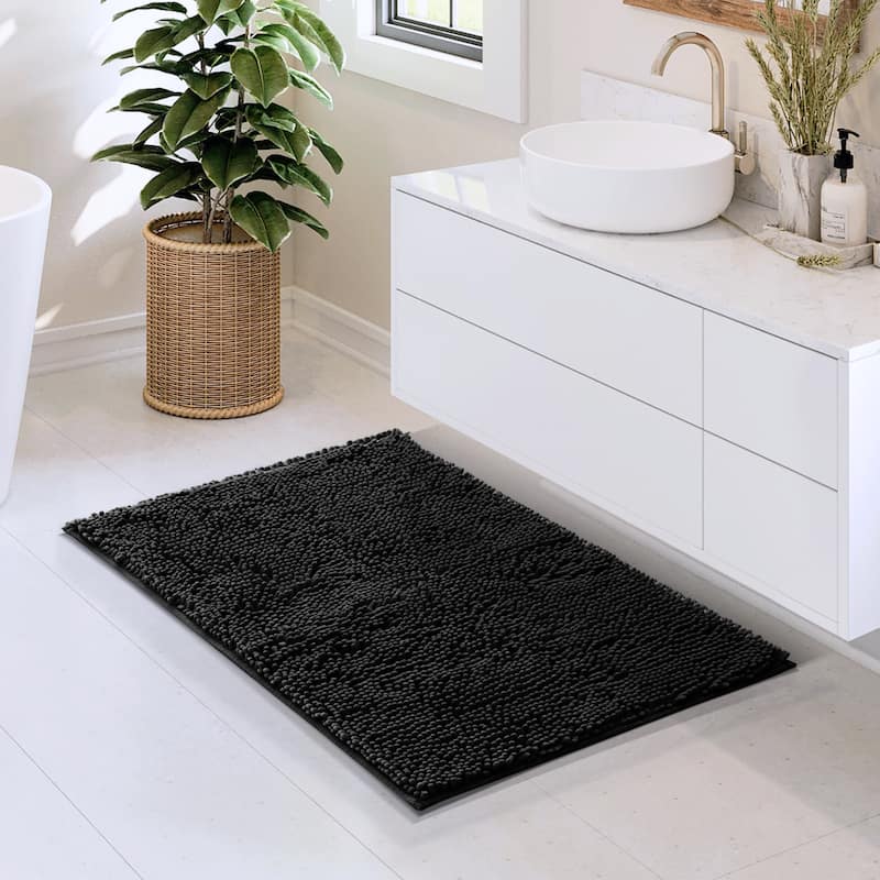 Empyrean Non-Slip Super Plush Chenille Bathroom Rugs - Medium - Black