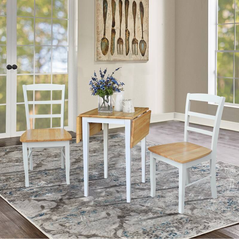 International Concepts Small Dual Drop Leaf Table with 2 Madrid Ladderback Chairs - Set of 3