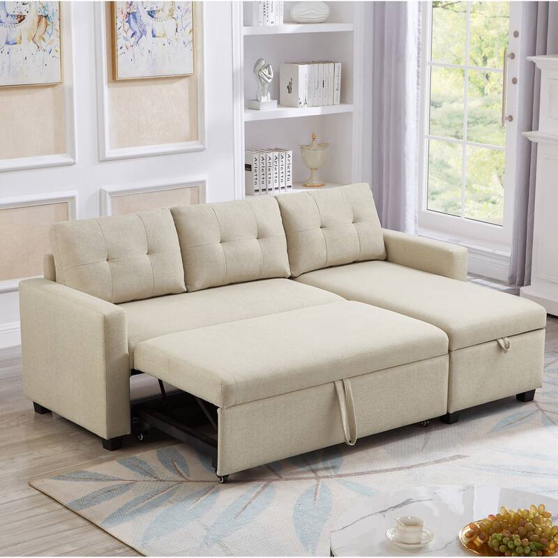 GDFStudio - Ethan Modern Pull-Out Sectional Sofa with Storage Chaise and Reversible Layout