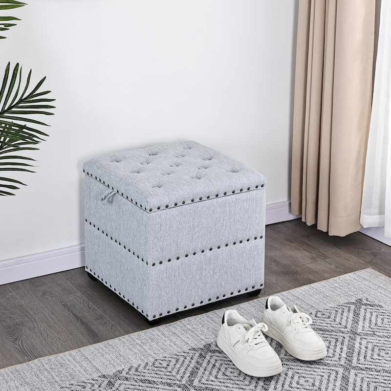 Adeco Fabric Square Storage Ottoman with Tray
