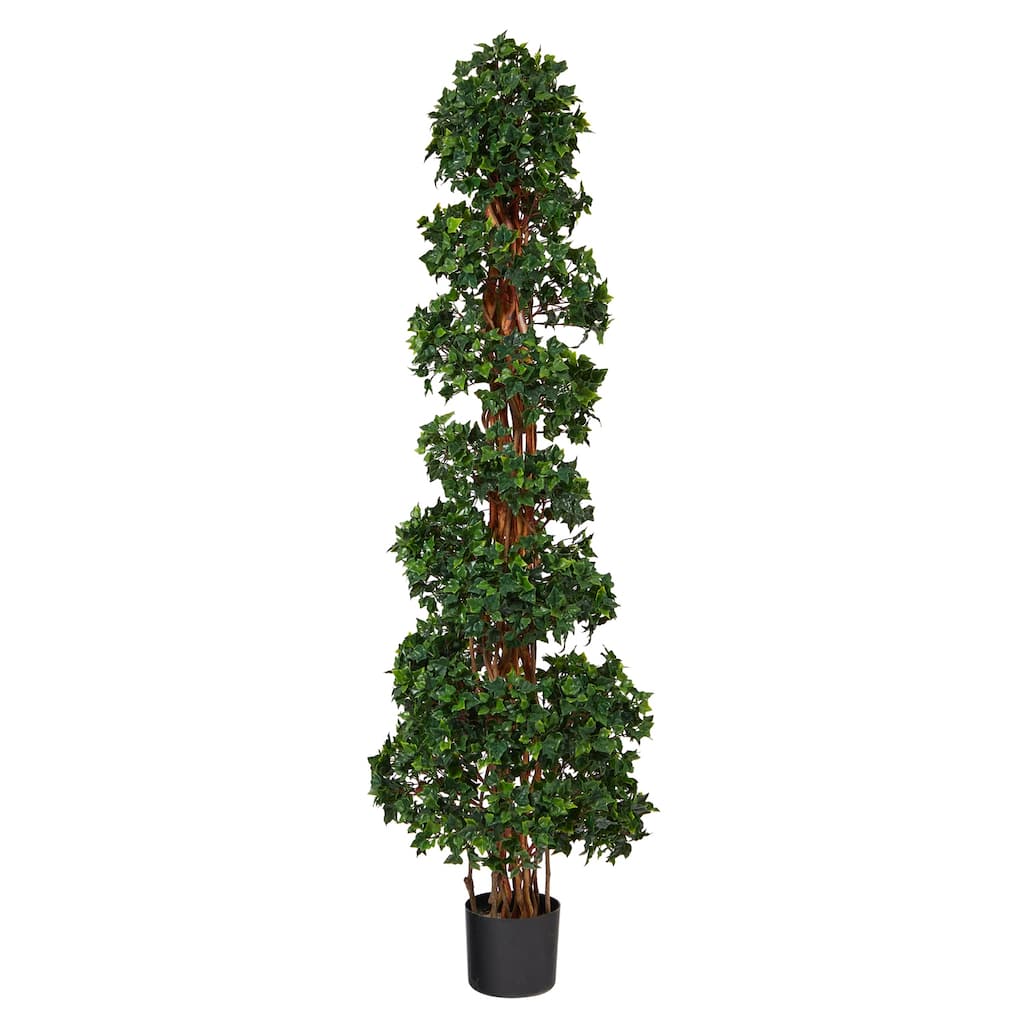 Artificial Topiary Spiral Tree - 5.5Ft Indoor Outdoor Decorative Plant - Green - 51-60 Inches