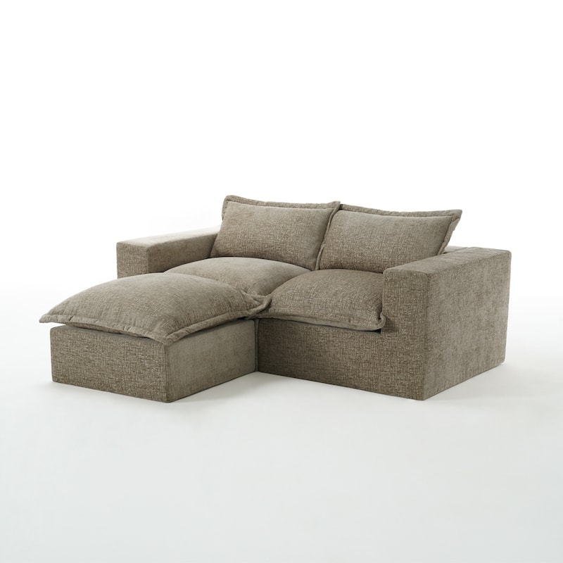 Chenille No Assembly Modular Sectional Sofa Cloud Couch with Ottoman - Camel-3Piece