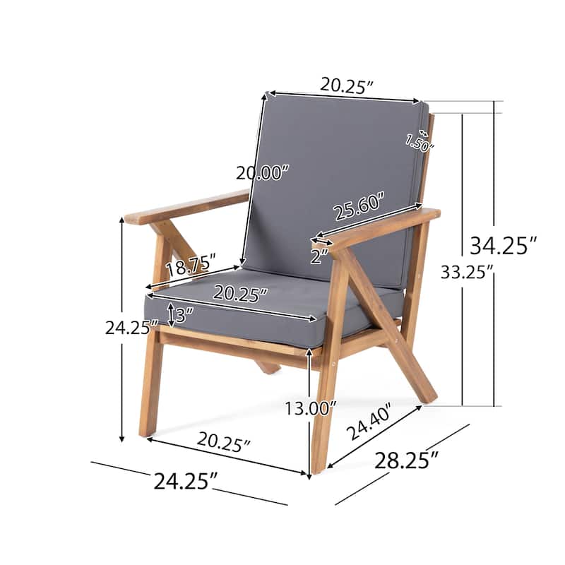 Acacia Wood 4pc Outdoor Chat Set with Loveseat 2 Chairs Coffee Table Water Resistant Cushions
