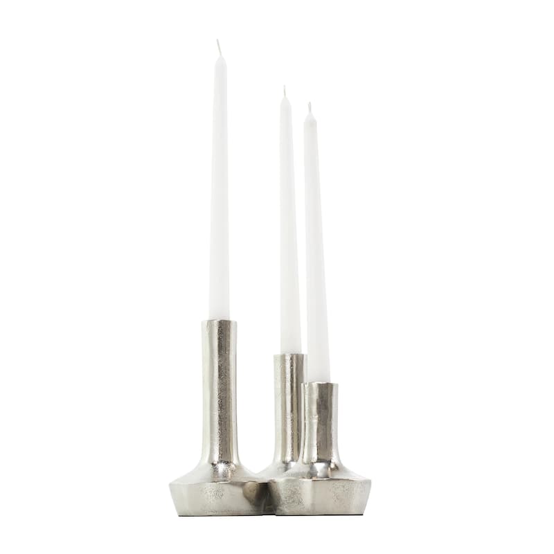 Aluminum Metal Decorative Candle Holder with Rounded Bases - Set of 3 Silver - Roche River Decor