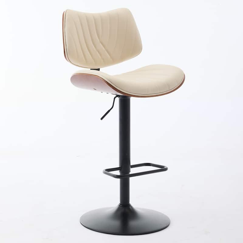 GDF Studio - Mid Century Modern Bentwood Adjustable Swivel PU Leather Bar Stool with Metal Legs