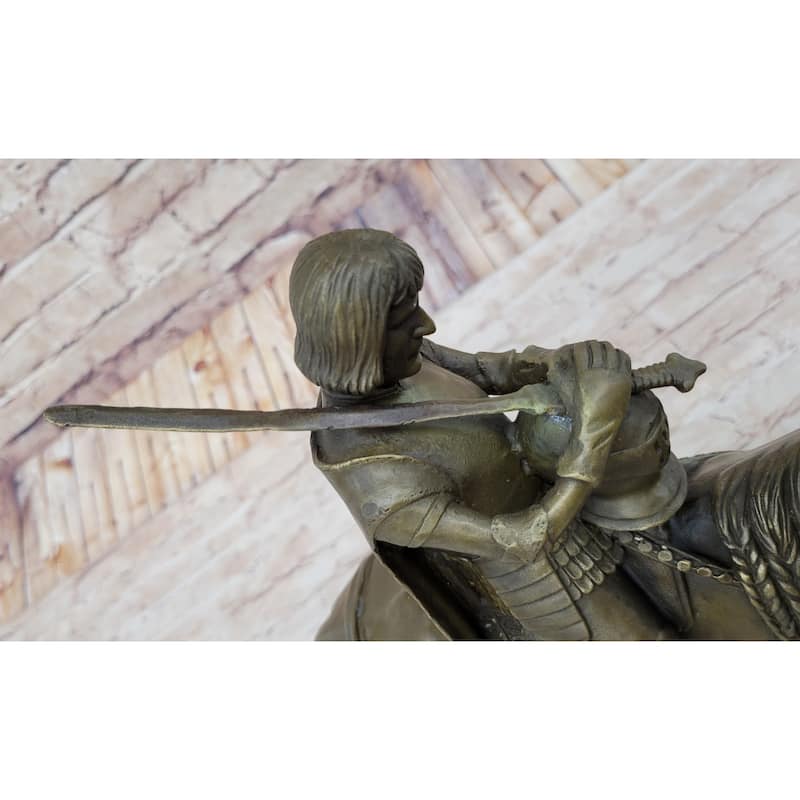 King Arthur Knight In Armor On Imitative Horseback Bronze Statue Sculpture Figure 15 Inches X 12 Inches