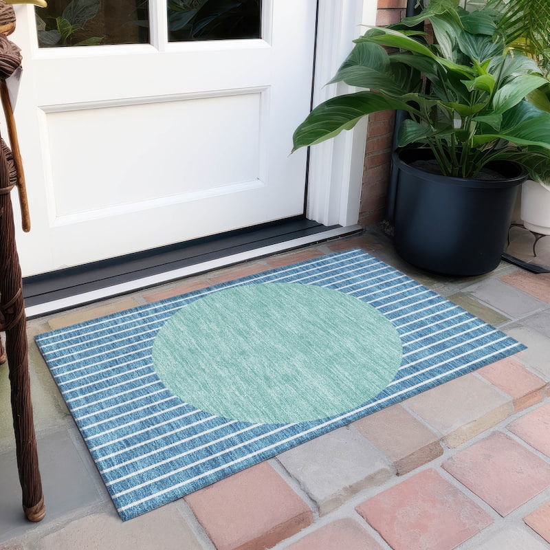 Machine Washable Indoor/ Outdoor Modern Sunrise Chantille Rug