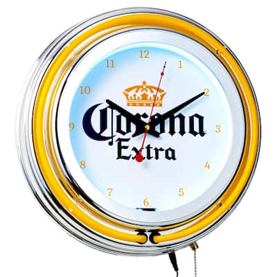 Corona Retro Round Neon Wall Analog Clock with Pull Chain - 14.5"