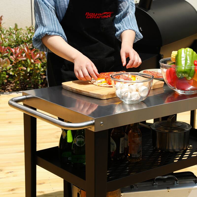 Royal Gourmet Movable 3-Shelf Grill Table with Removable Trash Bag Holder