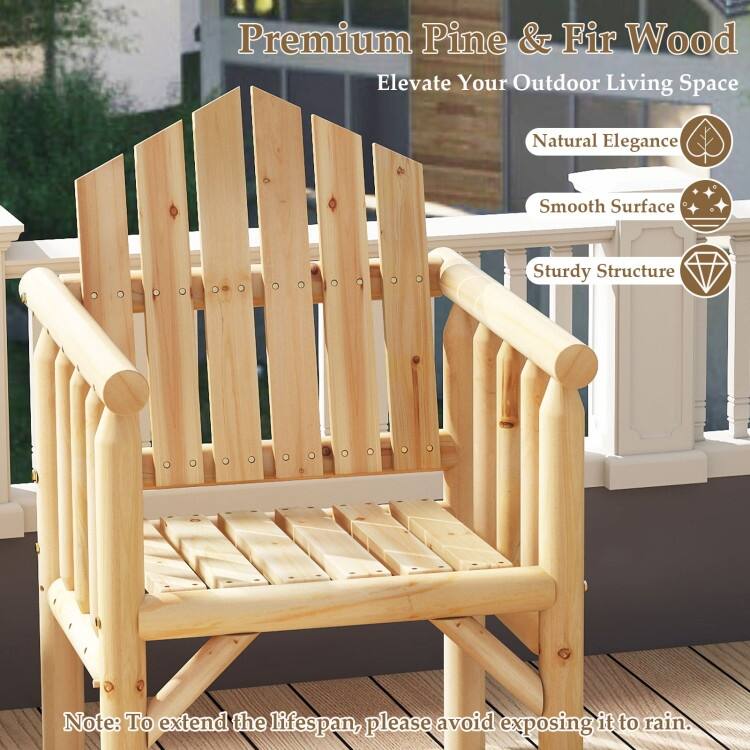 Outdoor Wooden Armchair Pine and Fir Wood Patio Chair with High Backrest Ergonomic Design - 26" x 24.5" x 38.5"