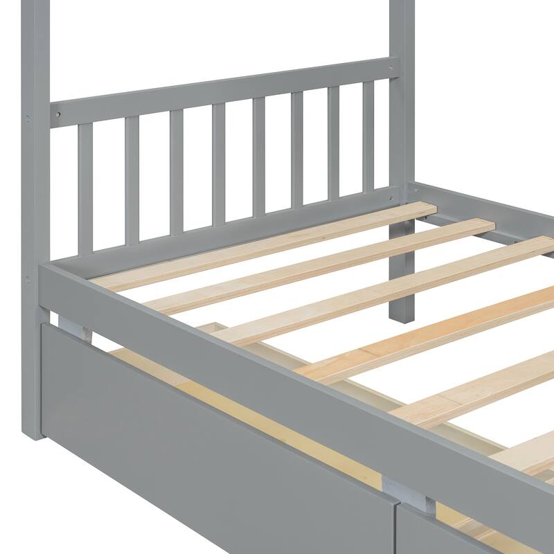Platform Bed for Kids House Bed with Storage Drawers and Headboard