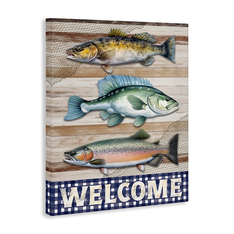 Stupell Welcome with Rustic Fish Canvas Wall Art Design By Nicole DeCamp