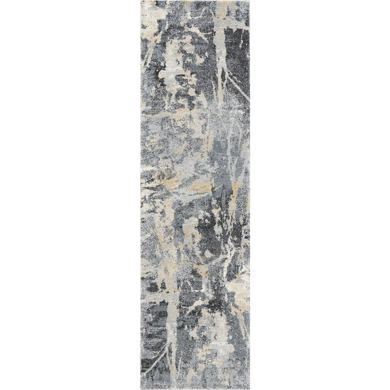 Hoko Power Loomed Distressed Abstract Modern Stain Resistant Soft Area Rug By HomeRoots - 90' X '26' X '0.75