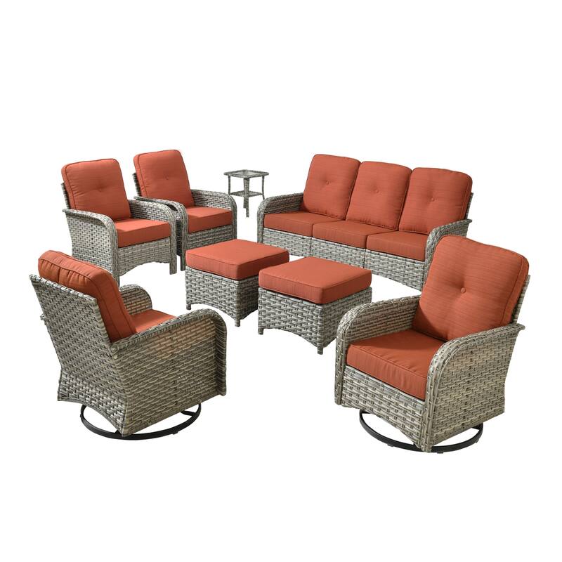 OVIOS 8-piece Patio Wicker Conversation Furniture Set With ottomans