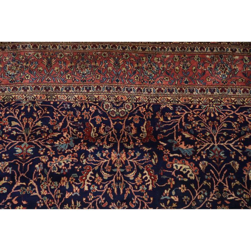 Hand Knotted Oriental 100% Wool Carpet Traditional All-Over Navy Blue & Blues Sarouk Area Rug - 10' 0'' X 8' 2''