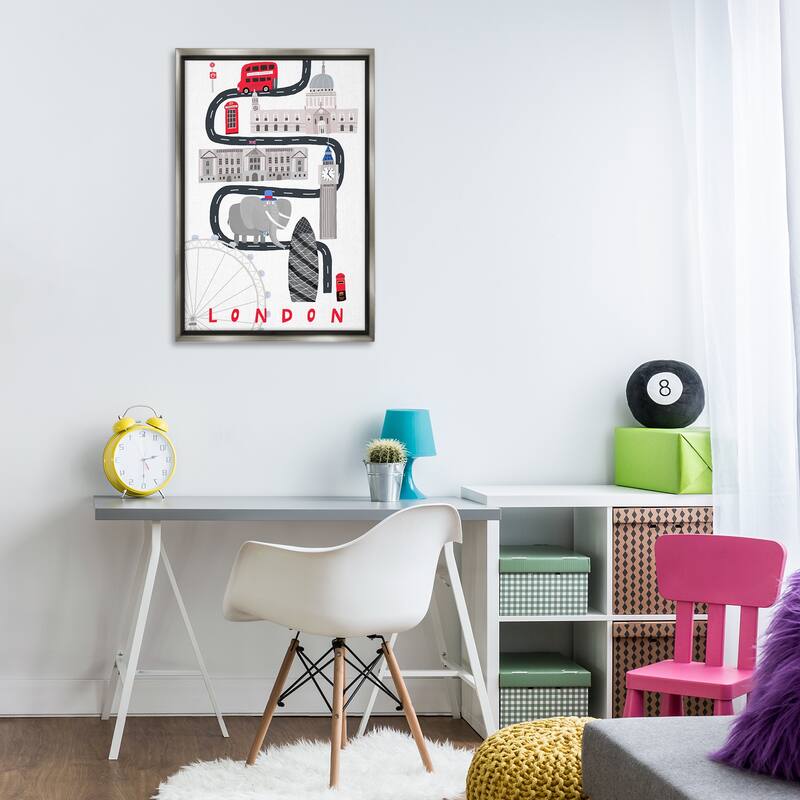 Stupell London Whimsical Travel City Framed Floater Canvas Wall Art Design By Carla Daly