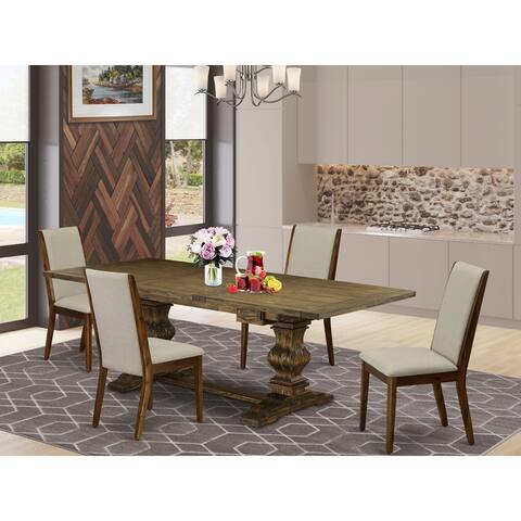 Dinning Set with Double Pedestal Table and Parson Chairs - Distressed Jacobean Finish (Color Option)
