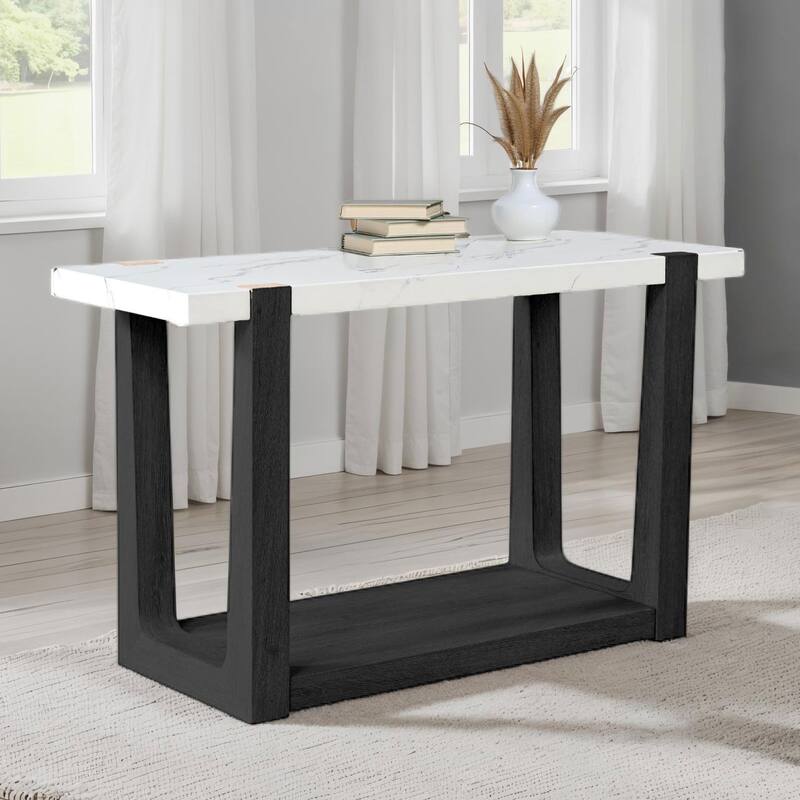 Furniture of America Wynel Modern 50-inch 1-Shelf Faux Marble Top Sofa Table - Black and White