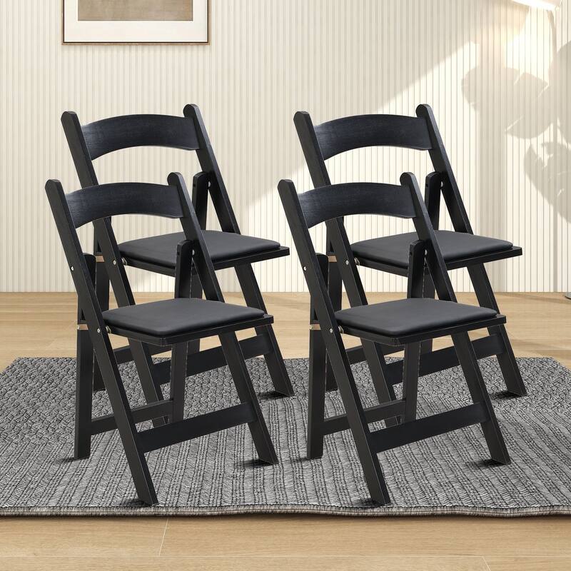 Modern simple style foldable dining chair set with upholstered cushions - Black