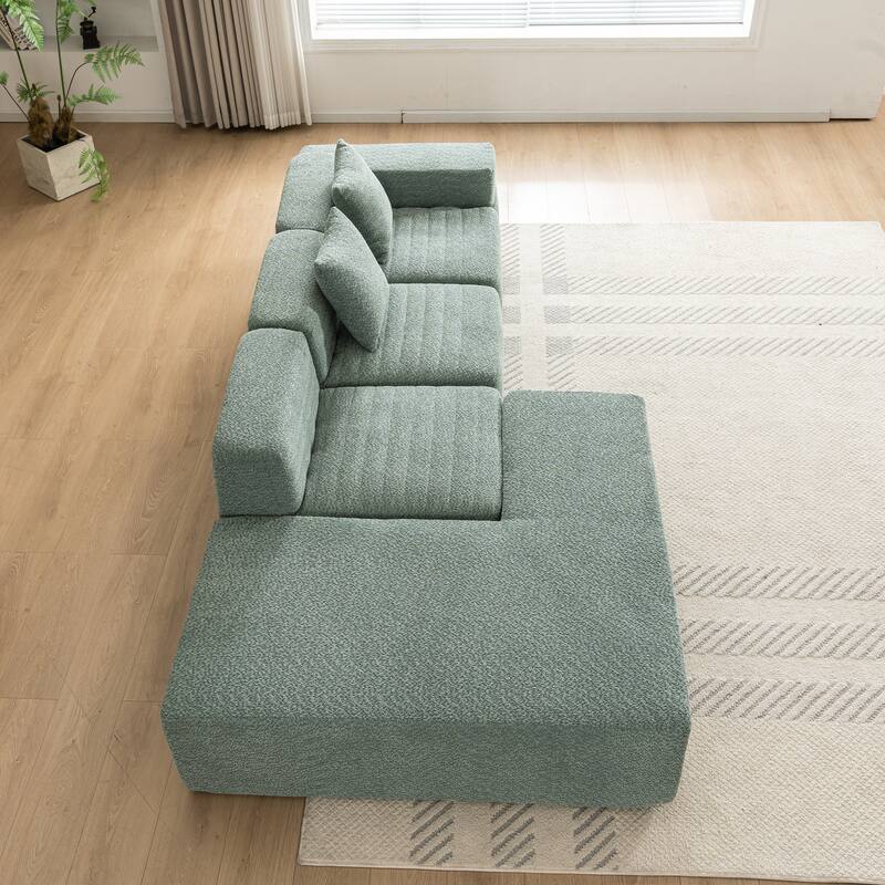 116.5" Versatile 4-Seat Sectional Sofa with Customizable 4-Piece Design in Ultra-Soft Boucle Fabric and Two Back Pillows