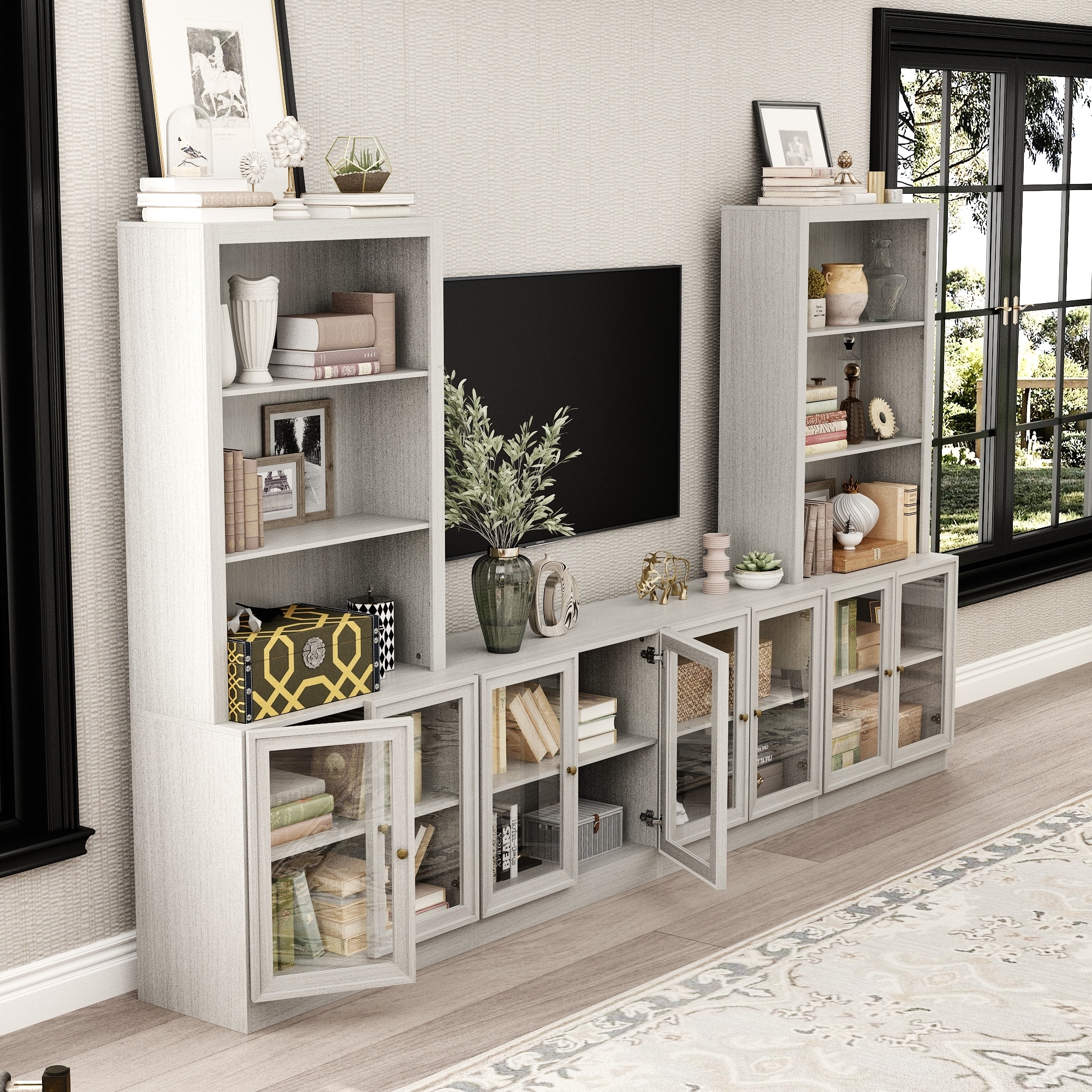 Media Console Glass Doors Modern Living Spaces Entertainment Center 126 x70.9 On Sale Bed Bath Beyond 39680592