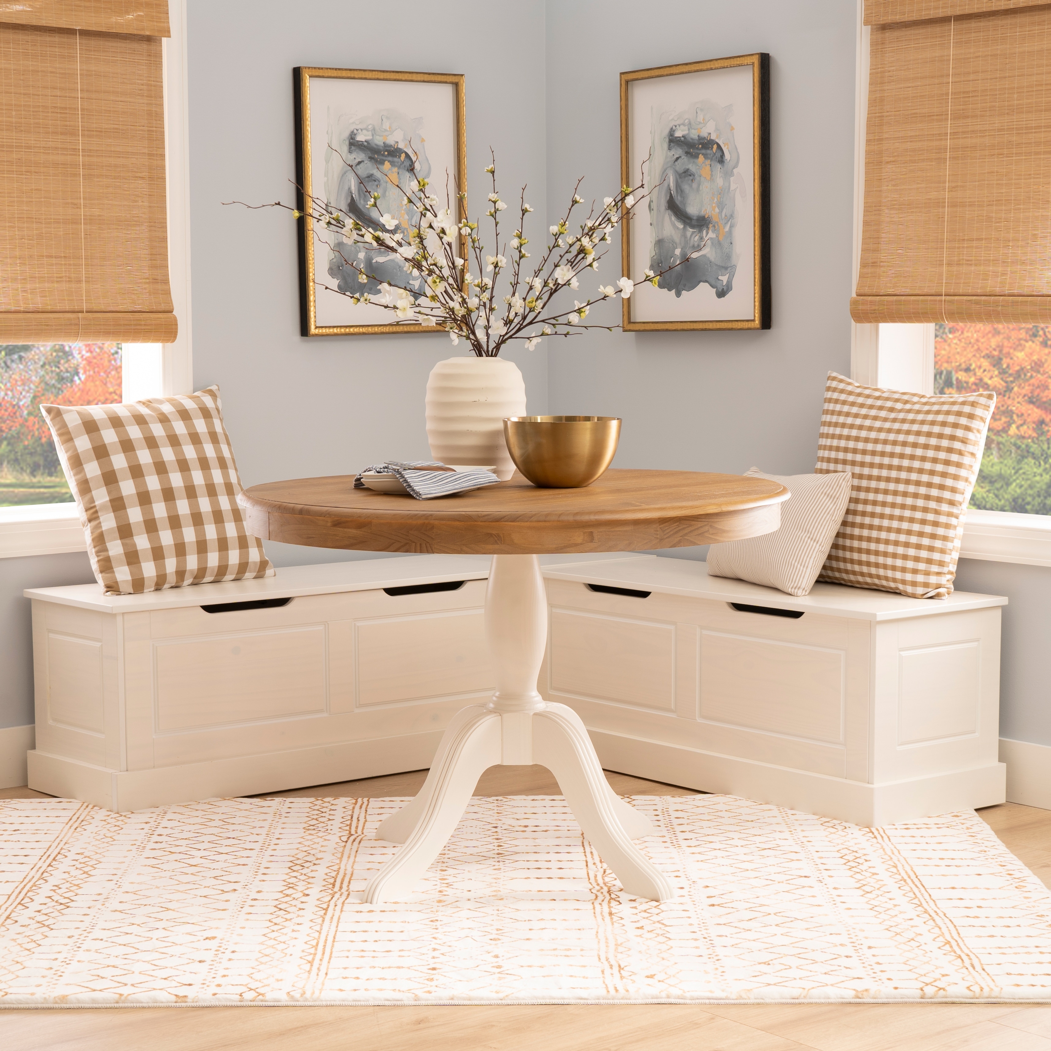 Linon Josie Two Tone Backless Corner Nook Set