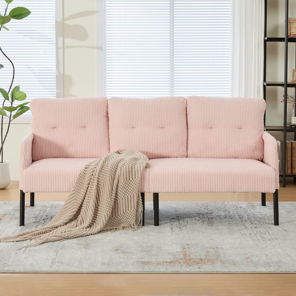 HOMEFUN Corduroy Upholstered Oversized Wood Frame Loveseat Sofa with Metal Legs and Side Pockets