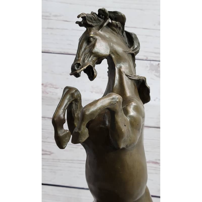 Rearing Imitative Horse Bronze Metal Statue Sculpture Figure On Marble Base