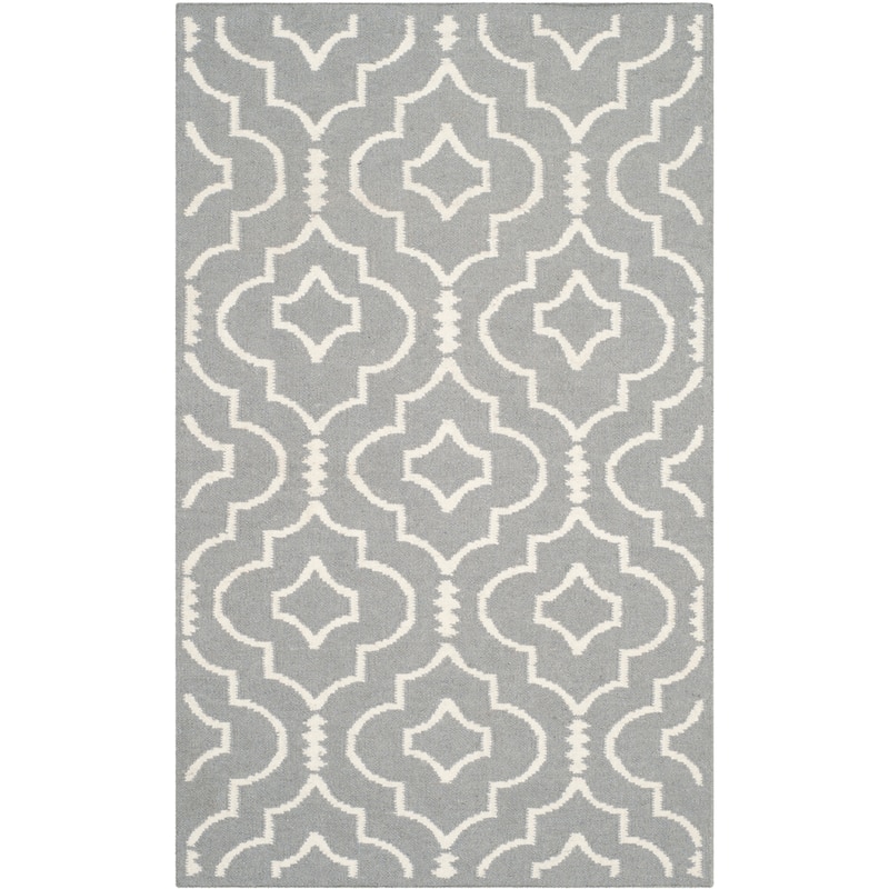 SAFAVIEH Handmade Flatweave Dhurries Lamprini Modern Moroccan Wool Rug - 3' x 5' - Grey/Ivory
