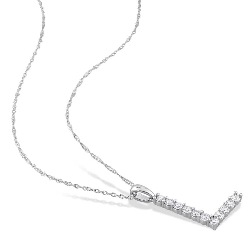 Miadora 3/8ct TDW Diamond 'L' Initial Necklace in 10k White Gold