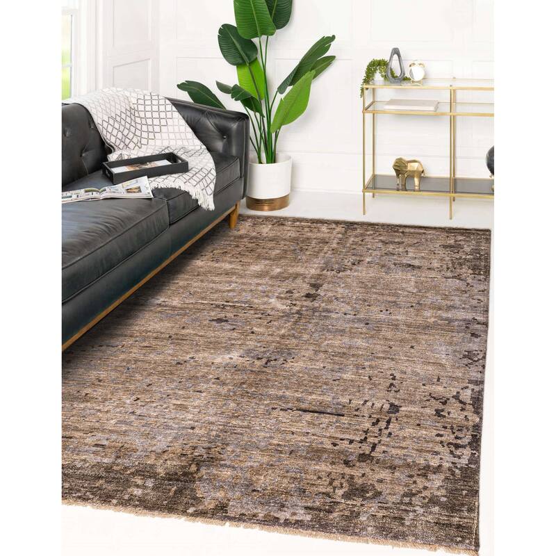 ECARPETGALLERY Hand-knotted Legacy Taupe Silk Rug - 6'5 x 9'8