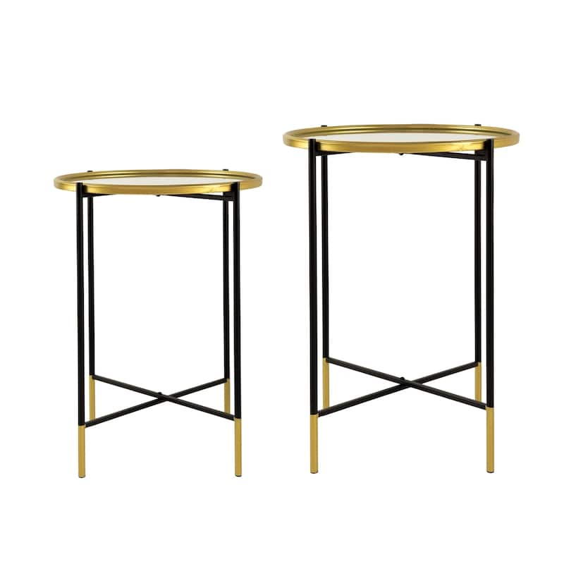 Nesting Side Tables Set of 2 with Glass Tops and Metal Frame