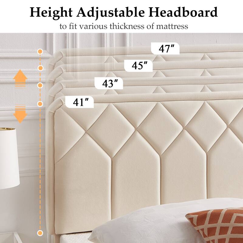Upholstered Platform Bed Frame with Modern Adjustable Headboard, No Box Spring Needed