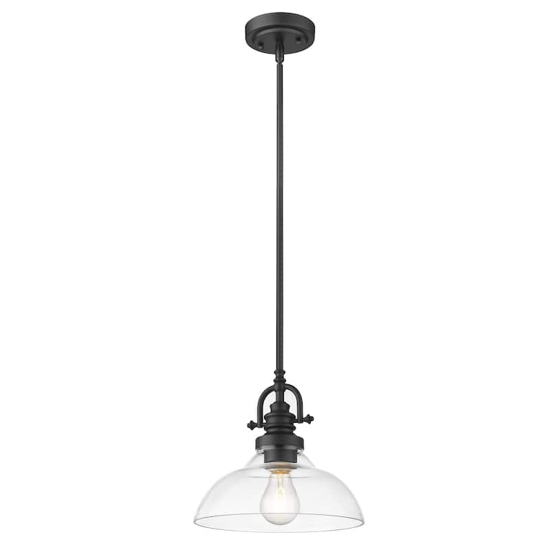HomeRoots Matte Black Hanging Light with Glass Dome Shade - 9.75' X '9.5' X '9.75