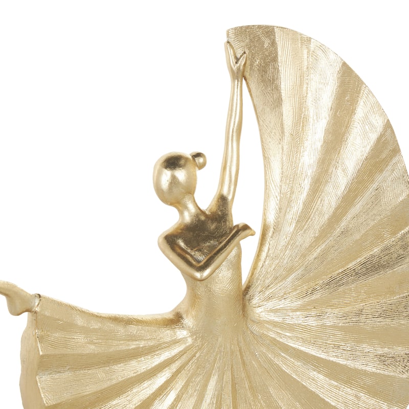 Polystone Dancer Ballet Decorative Sculpture with Elevated Black Base - Gold - Roche River Decor