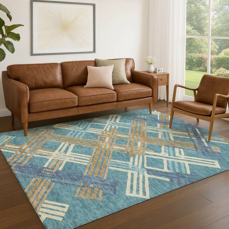 Machine Washable Indoor/ Outdoor Modern Trellis Chantille Rug