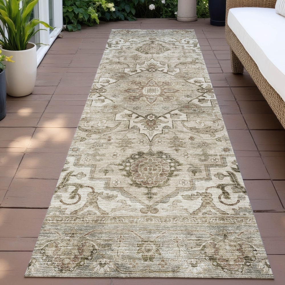 Machine Washable Indoor/Outdoor Traditional Vintage Chantille Rug
